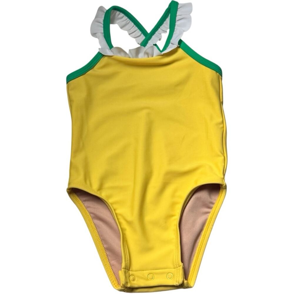 Old Navy Baby One Piece Yellow and Green Ruffle Swimsuit Sz 12-18 M NWT